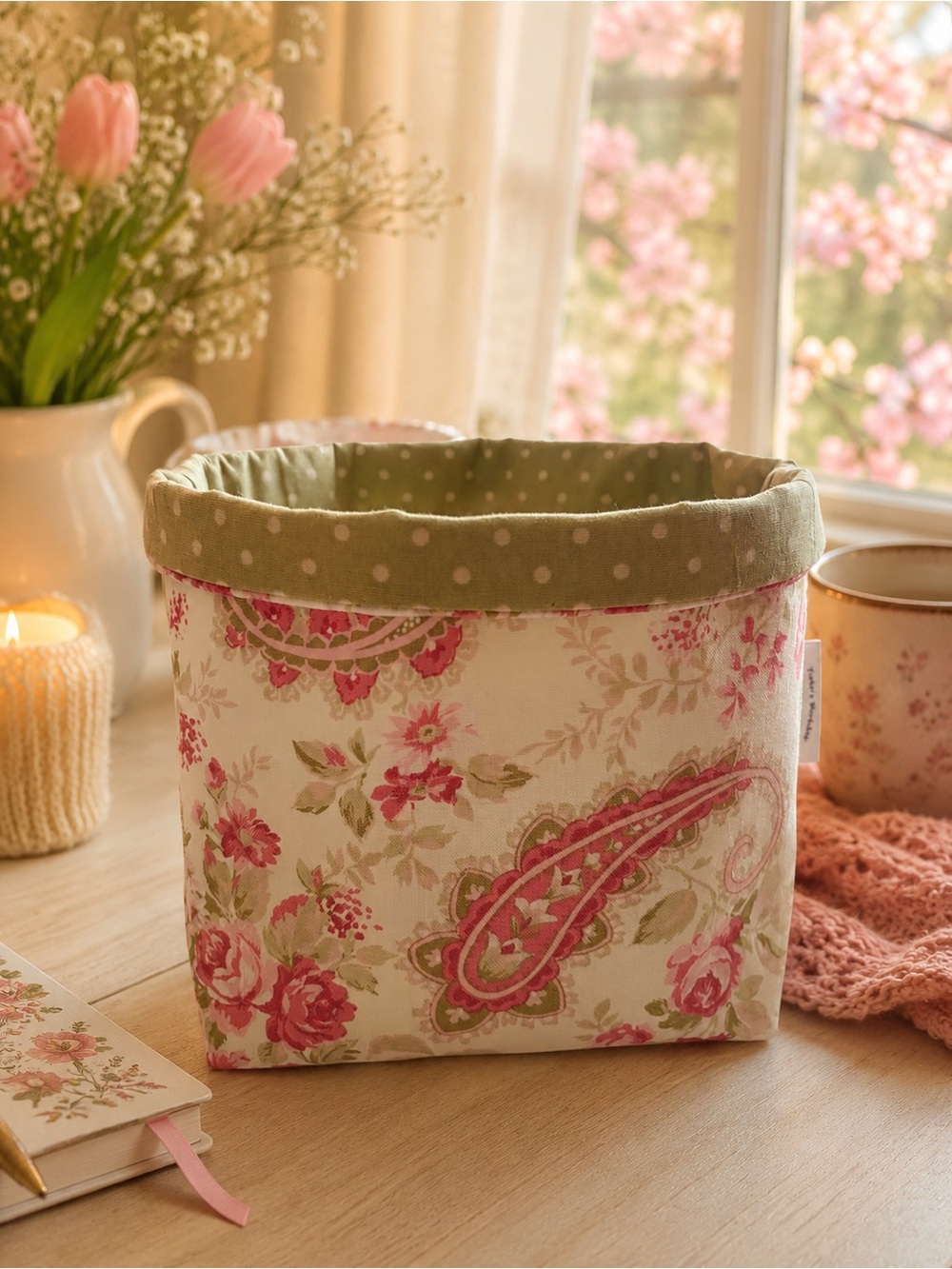 Romantic Floral and Paisley Print Storage Gift Basket